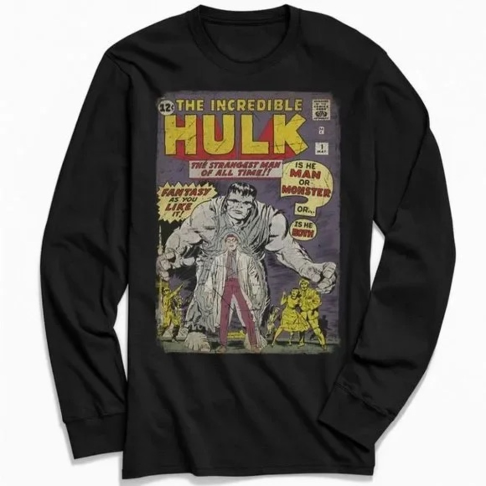 Urban Outfitters Marvel Hero Incredible Hulk Black Long Sleeve Top - Medium